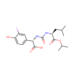 CC(C)C[C@H](NC(=O)N[C@H](C(=O)O)c1ccc(O)c(I)c1)C(=O)OC(C)C ZINC000045353396