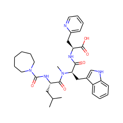 CC(C)C[C@H](NC(=O)N1CCCCCC1)C(=O)N(C)[C@H](Cc1c[nH]c2ccccc12)C(=O)N[C@@H](Cc1ccccn1)C(=O)O ZINC000029312980