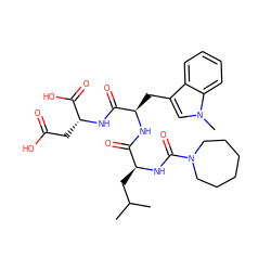 CC(C)C[C@H](NC(=O)N1CCCCCC1)C(=O)N[C@H](Cc1cn(C)c2ccccc12)C(=O)N[C@H](CC(=O)O)C(=O)O ZINC000028000676