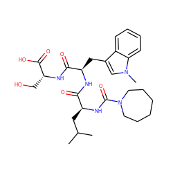 CC(C)C[C@H](NC(=O)N1CCCCCC1)C(=O)N[C@H](Cc1cn(C)c2ccccc12)C(=O)N[C@H](CO)C(=O)O ZINC000028001453