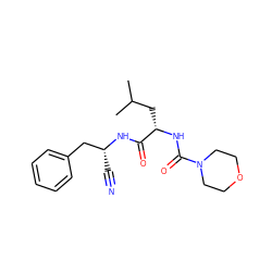 CC(C)C[C@H](NC(=O)N1CCOCC1)C(=O)N[C@H](C#N)Cc1ccccc1 ZINC000013492519