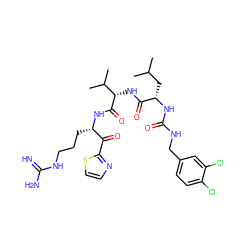 CC(C)C[C@H](NC(=O)NCc1ccc(Cl)c(Cl)c1)C(=O)N[C@H](C(=O)N[C@@H](CCCNC(=N)N)C(=O)c1nccs1)C(C)C ZINC000029125515