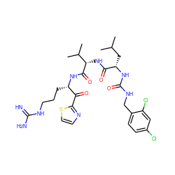 CC(C)C[C@H](NC(=O)NCc1ccc(Cl)cc1Cl)C(=O)N[C@H](C(=O)N[C@@H](CCCNC(=N)N)C(=O)c1nccs1)C(C)C ZINC000029125516