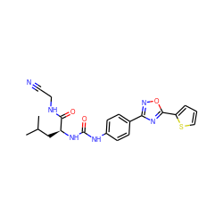 CC(C)C[C@H](NC(=O)Nc1ccc(-c2noc(-c3cccs3)n2)cc1)C(=O)NCC#N ZINC000066104521