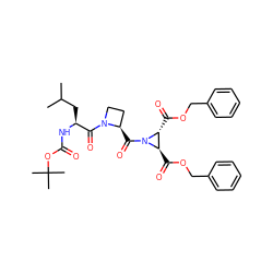 CC(C)C[C@H](NC(=O)OC(C)(C)C)C(=O)N1CC[C@H]1C(=O)N1[C@H](C(=O)OCc2ccccc2)[C@H]1C(=O)OCc1ccccc1 ZINC000036178770