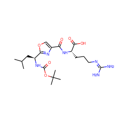 CC(C)C[C@H](NC(=O)OC(C)(C)C)c1nc(C(=O)N[C@@H](CCCN=C(N)N)C(=O)O)co1 ZINC000205355635