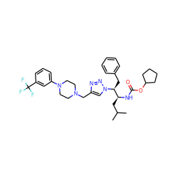 CC(C)C[C@H](NC(=O)OC1CCCC1)[C@H](Cc1ccccc1)n1cc(CN2CCN(c3cccc(C(F)(F)F)c3)CC2)nn1 ZINC000036140522