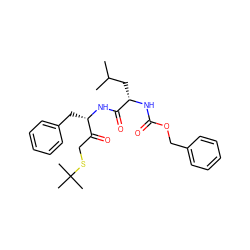 CC(C)C[C@H](NC(=O)OCc1ccccc1)C(=O)N[C@@H](Cc1ccccc1)C(=O)CSC(C)(C)C ZINC000013472278