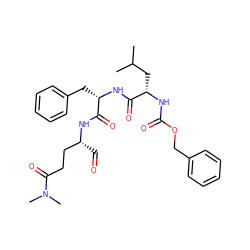 CC(C)C[C@H](NC(=O)OCc1ccccc1)C(=O)N[C@@H](Cc1ccccc1)C(=O)N[C@H](C=O)CCC(=O)N(C)C ZINC000026719432