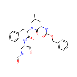 CC(C)C[C@H](NC(=O)OCc1ccccc1)C(=O)N[C@@H](Cc1ccccc1)C(=O)N[C@H](C=O)CNC=O ZINC000013780408