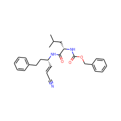 CC(C)C[C@H](NC(=O)OCc1ccccc1)C(=O)N[C@H](/C=C/C#N)CCc1ccccc1 ZINC001772653631