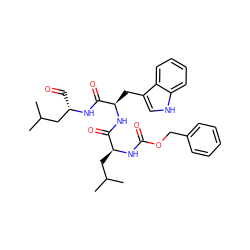 CC(C)C[C@H](NC(=O)OCc1ccccc1)C(=O)N[C@H](Cc1c[nH]c2ccccc12)C(=O)N[C@@H](C=O)CC(C)C ZINC000027619219