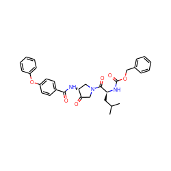 CC(C)C[C@H](NC(=O)OCc1ccccc1)C(=O)N1CC(=O)[C@H](NC(=O)c2ccc(Oc3ccccc3)cc2)C1 ZINC000027108598