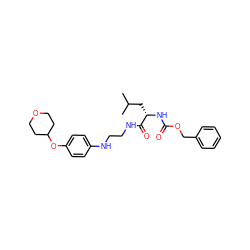 CC(C)C[C@H](NC(=O)OCc1ccccc1)C(=O)NCCNc1ccc(OC2CCOCC2)cc1 ZINC000013490290