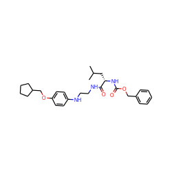 CC(C)C[C@H](NC(=O)OCc1ccccc1)C(=O)NCCNc1ccc(OCC2CCCC2)cc1 ZINC000013490287