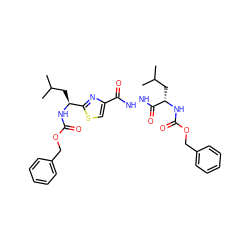 CC(C)C[C@H](NC(=O)OCc1ccccc1)C(=O)NNC(=O)c1csc([C@H](CC(C)C)NC(=O)OCc2ccccc2)n1 ZINC000015283330