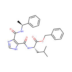 CC(C)C[C@H](NC(=O)c1[nH]cnc1C(=O)N[C@@H](C)c1ccccc1)C(=O)OCc1ccccc1 ZINC000013657062