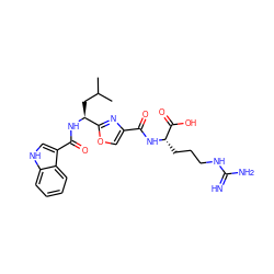 CC(C)C[C@H](NC(=O)c1c[nH]c2ccccc12)c1nc(C(=O)N[C@@H](CCCNC(=N)N)C(=O)O)co1 ZINC000143812000