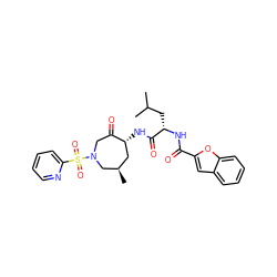 CC(C)C[C@H](NC(=O)c1cc2ccccc2o1)C(=O)N[C@@H]1C[C@@H](C)CN(S(=O)(=O)c2ccccn2)CC1=O ZINC000014972238