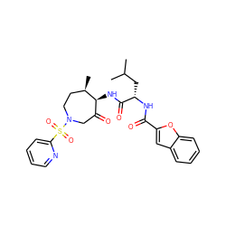 CC(C)C[C@H](NC(=O)c1cc2ccccc2o1)C(=O)N[C@H]1C(=O)CN(S(=O)(=O)c2ccccn2)CC[C@H]1C ZINC000014972225