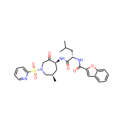 CC(C)C[C@H](NC(=O)c1cc2ccccc2o1)C(=O)N[C@H]1C[C@@H](C)CN(S(=O)(=O)c2ccccn2)CC1=O ZINC000014972229