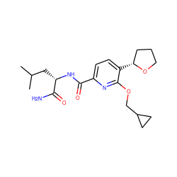 CC(C)C[C@H](NC(=O)c1ccc([C@@H]2CCCO2)c(OCC2CC2)n1)C(N)=O ZINC000207731855