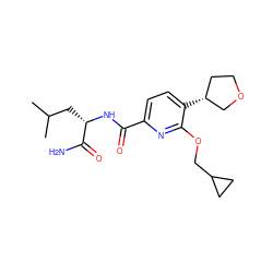 CC(C)C[C@H](NC(=O)c1ccc([C@@H]2CCOC2)c(OCC2CC2)n1)C(N)=O ZINC000207731688