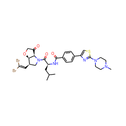 CC(C)C[C@H](NC(=O)c1ccc(-c2csc(N3CCN(C)CC3)n2)cc1)C(=O)N1C[C@@H](C=C(Br)Br)[C@H]2OCC(=O)[C@H]21 ZINC000202326202