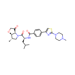 CC(C)C[C@H](NC(=O)c1ccc(-c2csc(N3CCN(C)CC3)n2)cc1)C(=O)N1C[C@H](C)[C@H]2OCC(=O)[C@H]21 ZINC000096170021