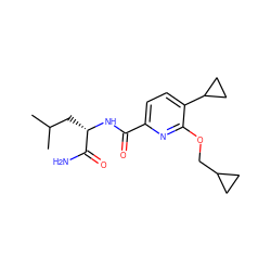 CC(C)C[C@H](NC(=O)c1ccc(C2CC2)c(OCC2CC2)n1)C(N)=O ZINC000207731183