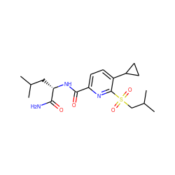 CC(C)C[C@H](NC(=O)c1ccc(C2CC2)c(S(=O)(=O)CC(C)C)n1)C(N)=O ZINC000207741660