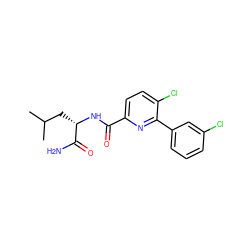 CC(C)C[C@H](NC(=O)c1ccc(Cl)c(-c2cccc(Cl)c2)n1)C(N)=O ZINC000207731380