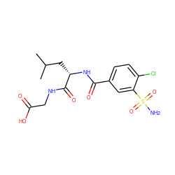 CC(C)C[C@H](NC(=O)c1ccc(Cl)c(S(N)(=O)=O)c1)C(=O)NCC(=O)O ZINC000029478629