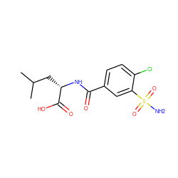 CC(C)C[C@H](NC(=O)c1ccc(Cl)c(S(N)(=O)=O)c1)C(=O)O ZINC000029474132