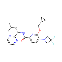 CC(C)C[C@H](NC(=O)c1ccc(N2CC(F)(F)C2)c(OCC2CC2)n1)c1ncccn1 ZINC000207740209