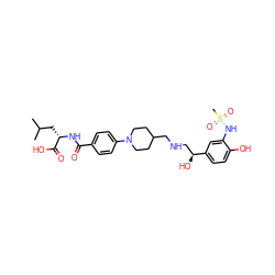 CC(C)C[C@H](NC(=O)c1ccc(N2CCC(CNC[C@H](O)c3ccc(O)c(NS(C)(=O)=O)c3)CC2)cc1)C(=O)O ZINC000025419160