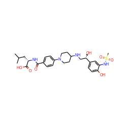 CC(C)C[C@H](NC(=O)c1ccc(N2CCC(NC[C@H](O)c3ccc(O)c(NS(C)(=O)=O)c3)CC2)cc1)C(=O)O ZINC000003934238