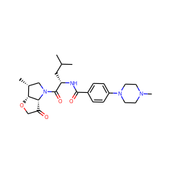 CC(C)C[C@H](NC(=O)c1ccc(N2CCN(C)CC2)cc1)C(=O)N1C[C@@H](C)[C@H]2OCC(=O)[C@H]21 ZINC000096170013