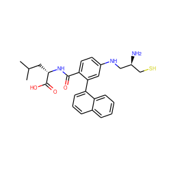 CC(C)C[C@H](NC(=O)c1ccc(NC[C@@H](N)CS)cc1-c1cccc2ccccc12)C(=O)O ZINC000013796725