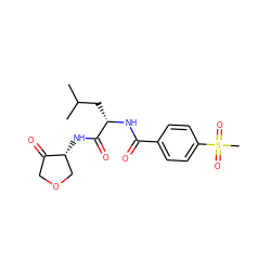 CC(C)C[C@H](NC(=O)c1ccc(S(C)(=O)=O)cc1)C(=O)N[C@@H]1COCC1=O ZINC000026148374