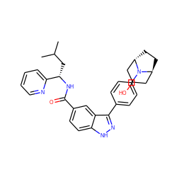 CC(C)C[C@H](NC(=O)c1ccc2[nH]nc(-c3ccc(N4[C@H]5CC[C@H]4CC(O)C5)cc3)c2c1)c1ccccn1 ZINC000299867205