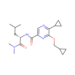 CC(C)C[C@H](NC(=O)c1cnc(C2CC2)c(OCC2CC2)n1)C(=O)N(C)C ZINC000207358037