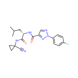 CC(C)C[C@H](NC(=O)c1cnn(-c2ccc(F)cc2)n1)C(=O)NC1(C#N)CC1 ZINC001772579333