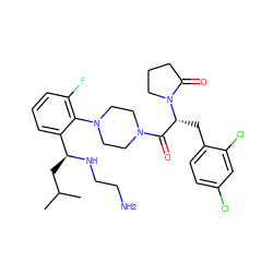 CC(C)C[C@H](NCCN)c1cccc(F)c1N1CCN(C(=O)[C@@H](Cc2ccc(Cl)cc2Cl)N2CCCC2=O)CC1 ZINC000028823897