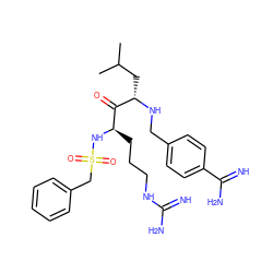 CC(C)C[C@H](NCc1ccc(C(=N)N)cc1)C(=O)[C@@H](CCCNC(=N)N)NS(=O)(=O)Cc1ccccc1 ZINC000072179311