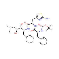 CC(C)C[C@H](O)[C@H](O)[C@H](CC1CCCCC1)NC(=O)[C@H](Cc1csc(N)n1)NC(=O)[C@H](Cc1ccccc1)NC(=O)OC(C)(C)C ZINC000026576650