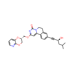 CC(C)C[C@H](O)C#Cc1ccc2c(c1)CCn1c-2cc(OC[C@@H]2COc3ncccc3O2)nc1=O ZINC000221368761