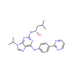 CC(C)C[C@H](O)Nc1nc(Nc2ccc(-c3ncccn3)cc2)c2ncn(C(C)C)c2n1 ZINC000103186941