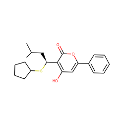 CC(C)C[C@H](SC1CCCC1)c1c(O)cc(-c2ccccc2)oc1=O ZINC000005962784