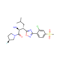 CC(C)C[C@H](c1nc(-c2ccc(S(C)(=O)=O)cc2Cl)no1)[C@H](N)C(=O)N1CC[C@H](F)C1 ZINC000014948494